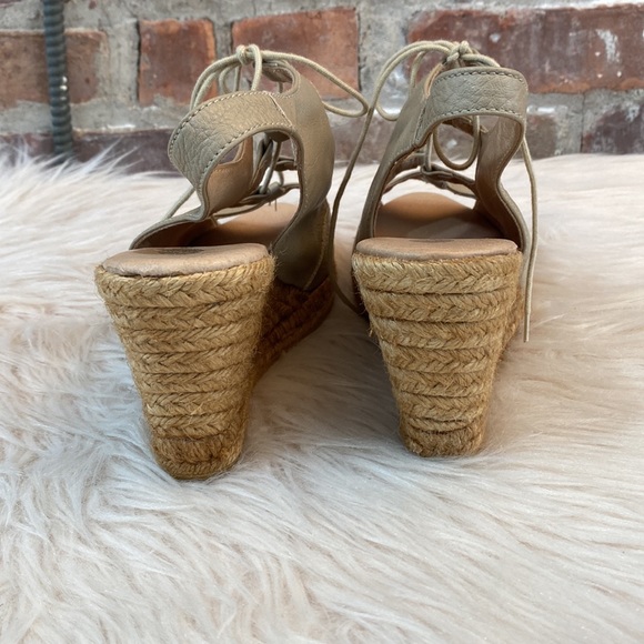 Eric Michael Taupe Leather Espadrille Wedges, Size 39 - Picture 9 of 14